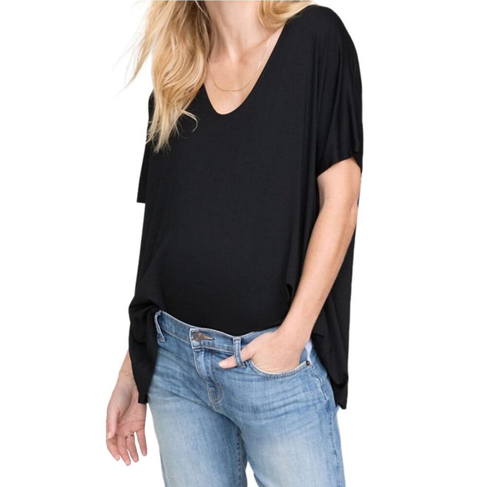Hatch The Perfect 'Maternity' Black Rayon V-Neck T-Shirt Size 3